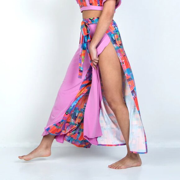 Unify The Ties Jah Feels Wrap Pants High Rise Wide Leg Neon Lineage Small - Picture 1 of 10